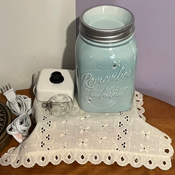Scentsy Mason Jar Chasing Fireflies Full-Size Wax Warmer Light Blue Farmhouse - Picture 2 of 4